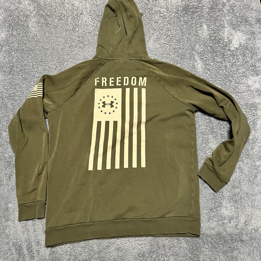 Under Armour Rival Hoodie Mens Medium Freedom Flag Tactical Green USA **